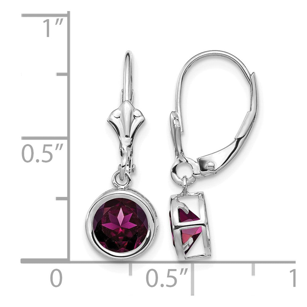 14k White Gold 6mm Rhodolite Garnet Leverback Earrings