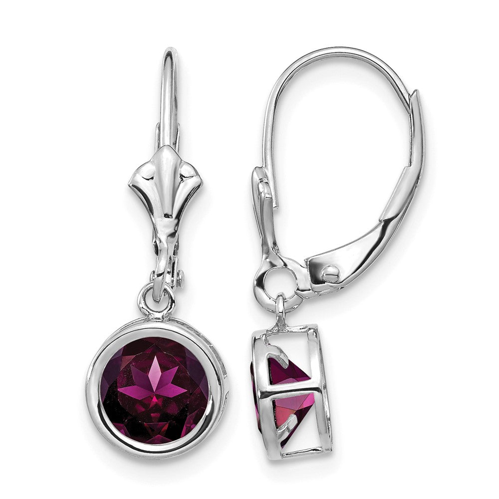 14k White Gold 6mm Rhodolite Garnet Leverback Earrings