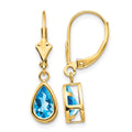 14k 8x5mm Pear Blue Topaz Leverback Earrings