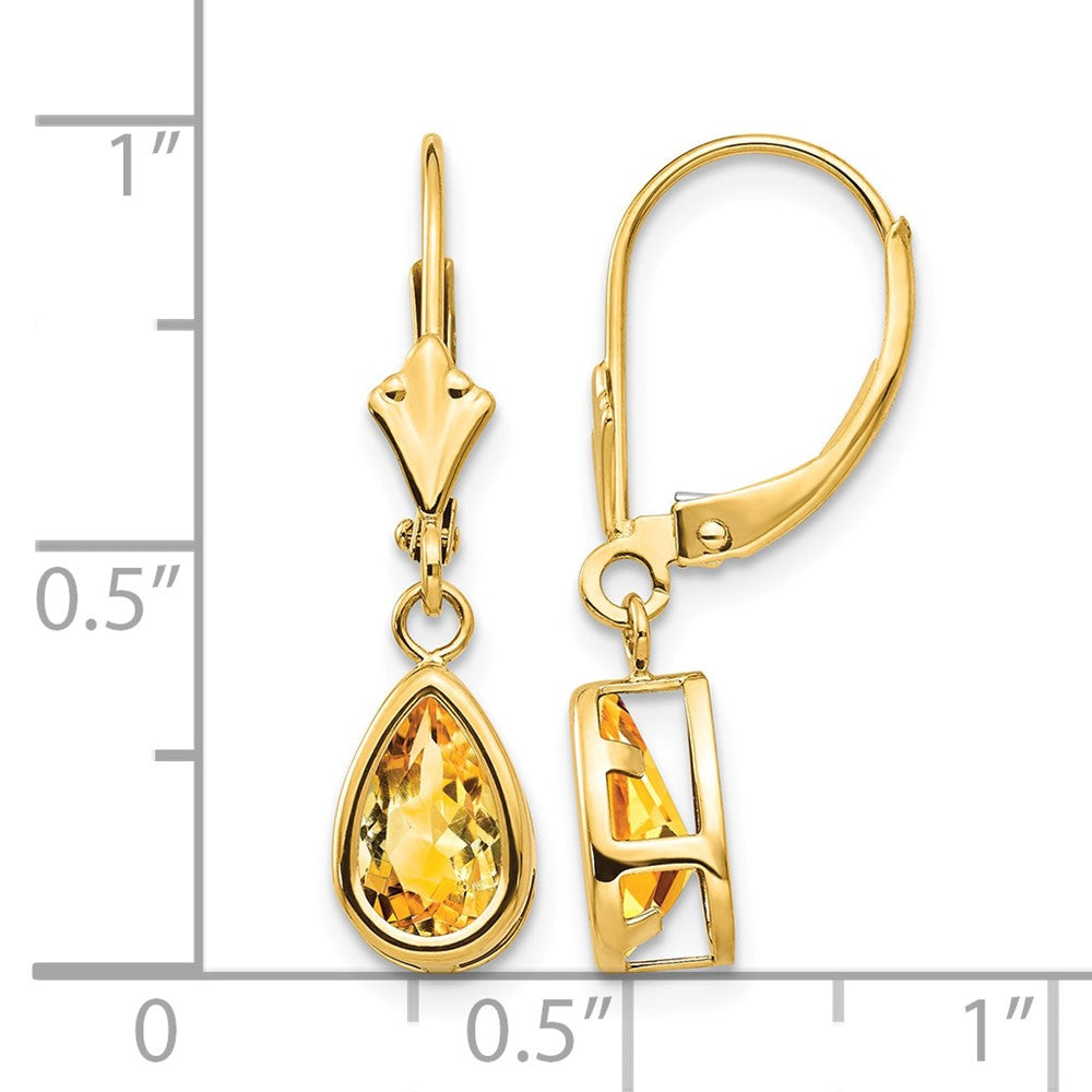 14k 8x5mm Pear Citrine Leverback Earrings
