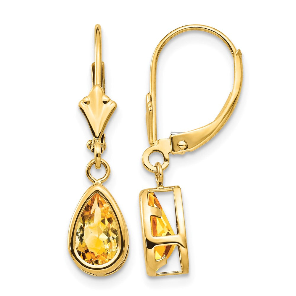 14k 8x5mm Pear Citrine Leverback Earrings