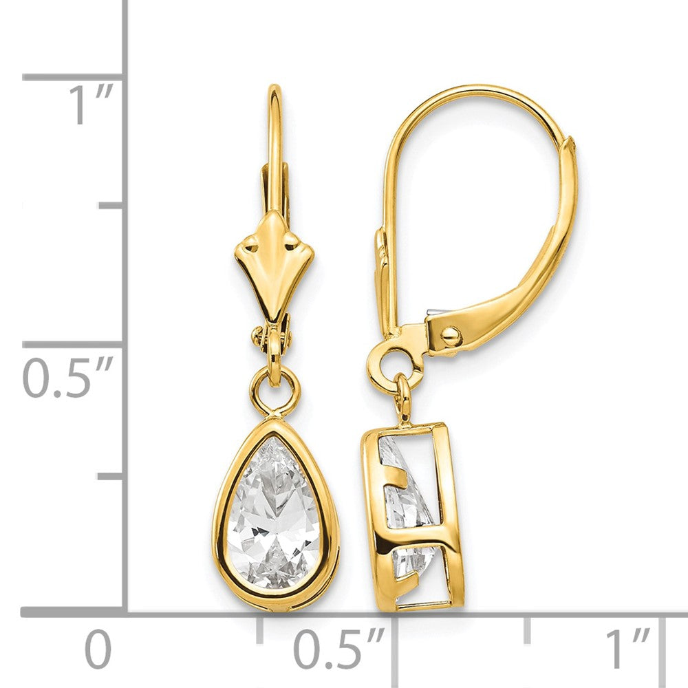 14k 8x5mm Pear Cubic Zirconia Leverback Earrings
