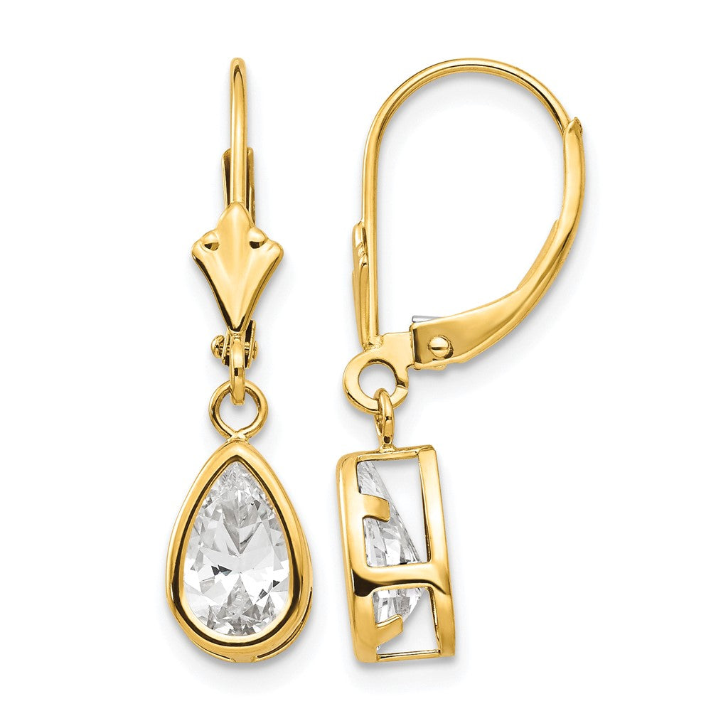 14k 8x5mm Pear Cubic Zirconia Leverback Earrings