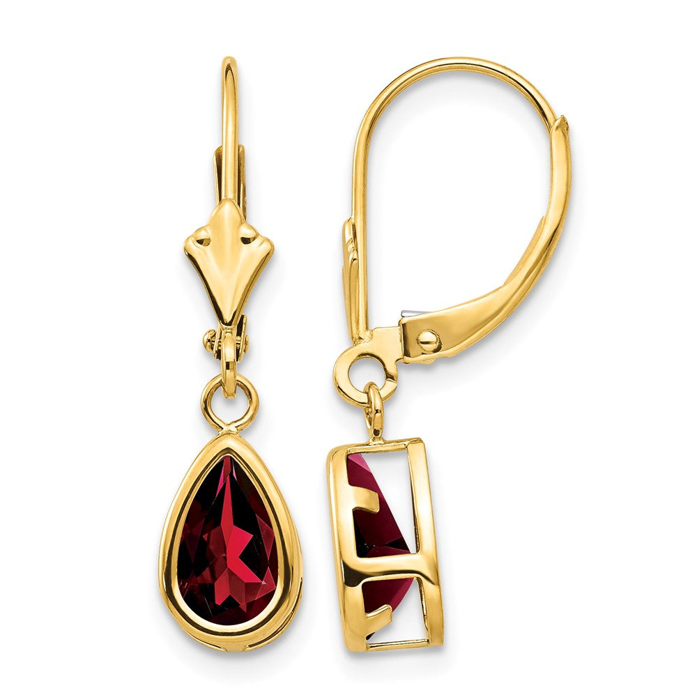14k 8x5mm Pear Garnet Leverback Earrings