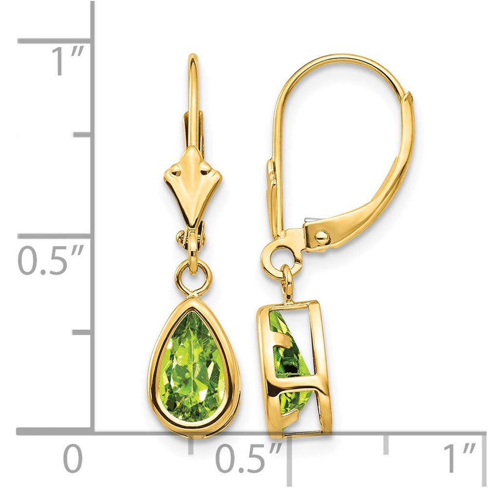 14k 8x5mm Pear Peridot Leverback Earrings
