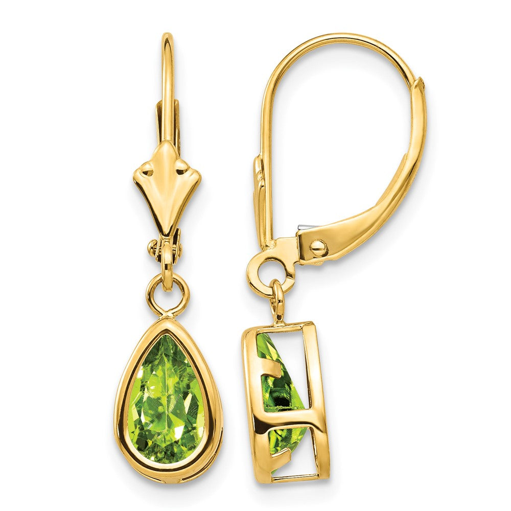 14k 8x5mm Pear Peridot Leverback Earrings
