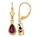 14k 8x5mm Pear Rhodolite Garnet Leverback Earrings