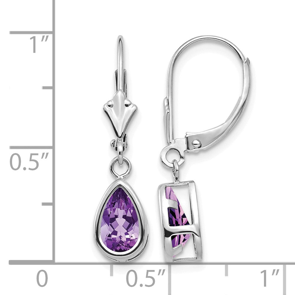 14k White Gold 8x5mm Pear Amethyst Leverback Earrings