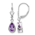 14k White Gold 8x5mm Pear Amethyst Leverback Earrings