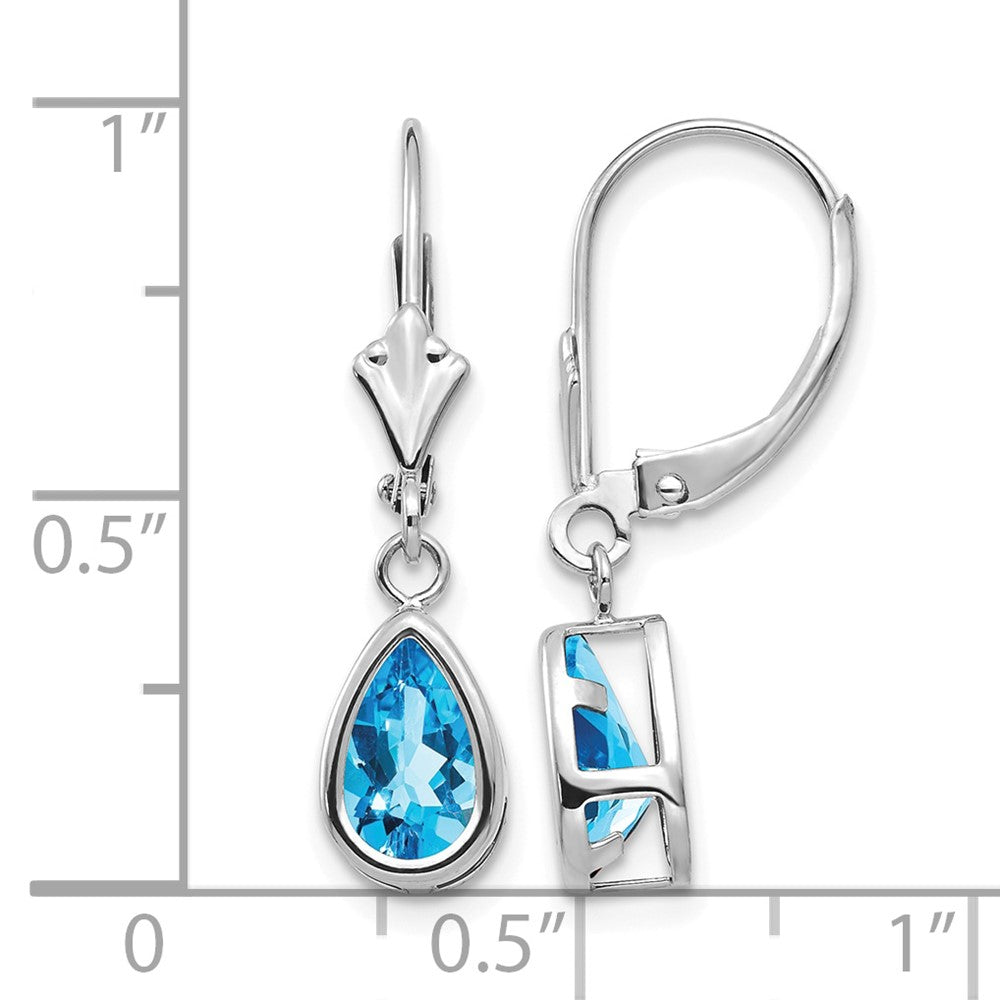14k White Gold 8x5mm Pear Blue Topaz Leverback Earrings