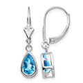 14k White Gold 8x5mm Pear Blue Topaz Leverback Earrings