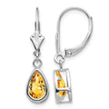 14k White Gold 8x5mm Pear Citrine Leverback Earrings