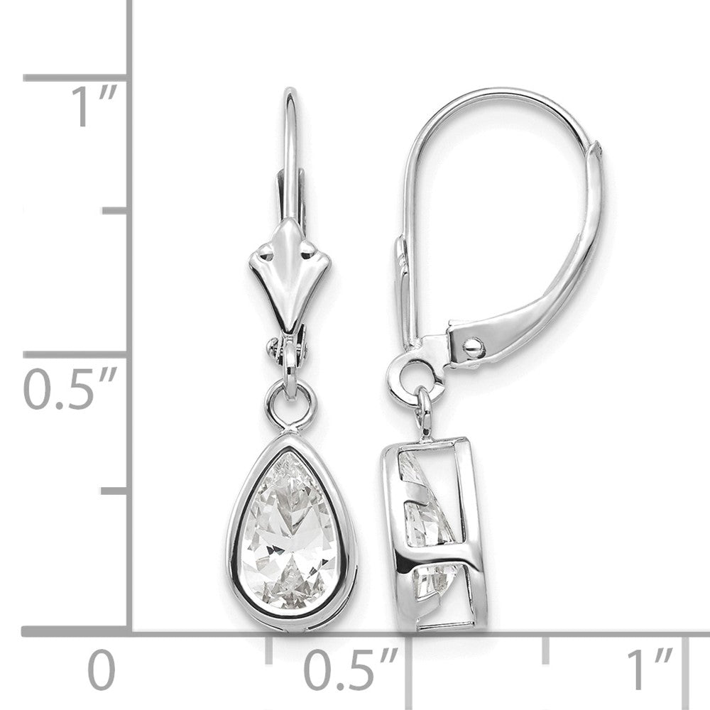 14k White Gold 8x5mm Pear Cubic Zirconia Leverback Earrings