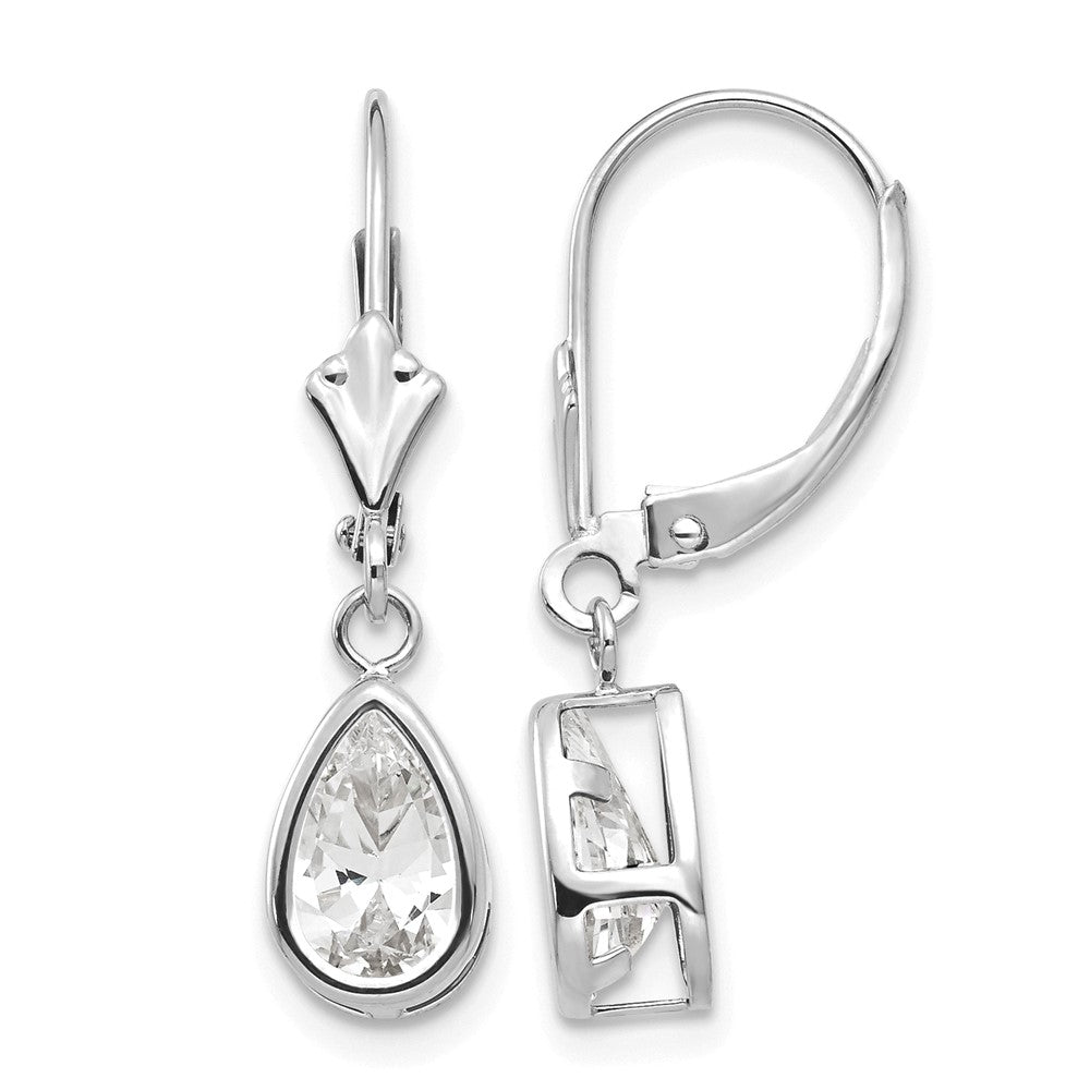 14k White Gold 8x5mm Pear Cubic Zirconia Leverback Earrings