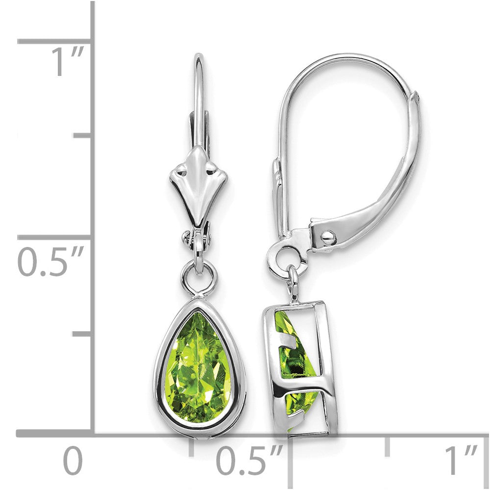 14k White Gold 8x5mm Pear Peridot Leverback Earrings