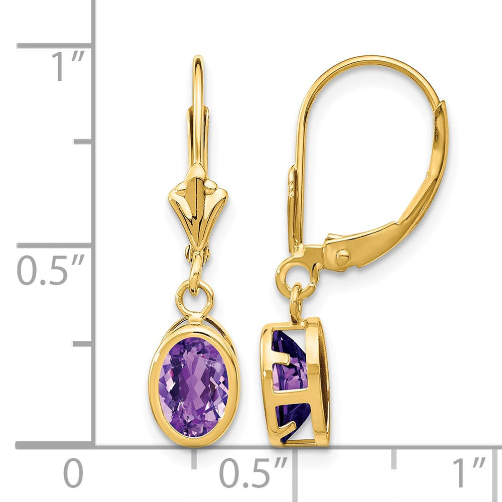 14k 7x5mm Oval Amethyst Leverback Earrings