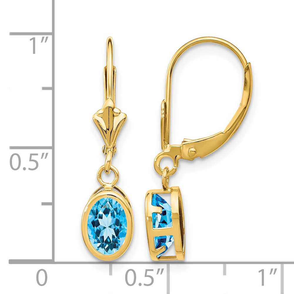 14k 7x5mm Oval Blue Topaz Leverback Earrings