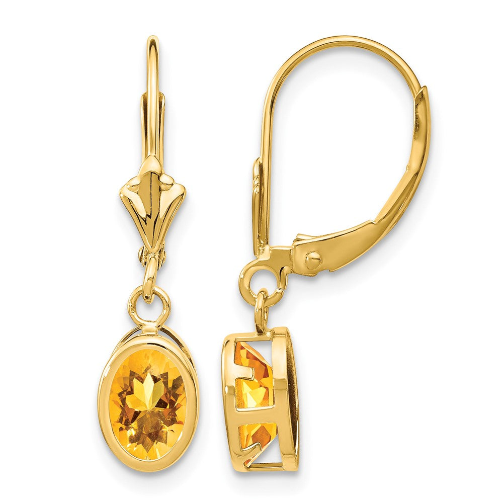 14k Citrine Oval Leverback Earrings
