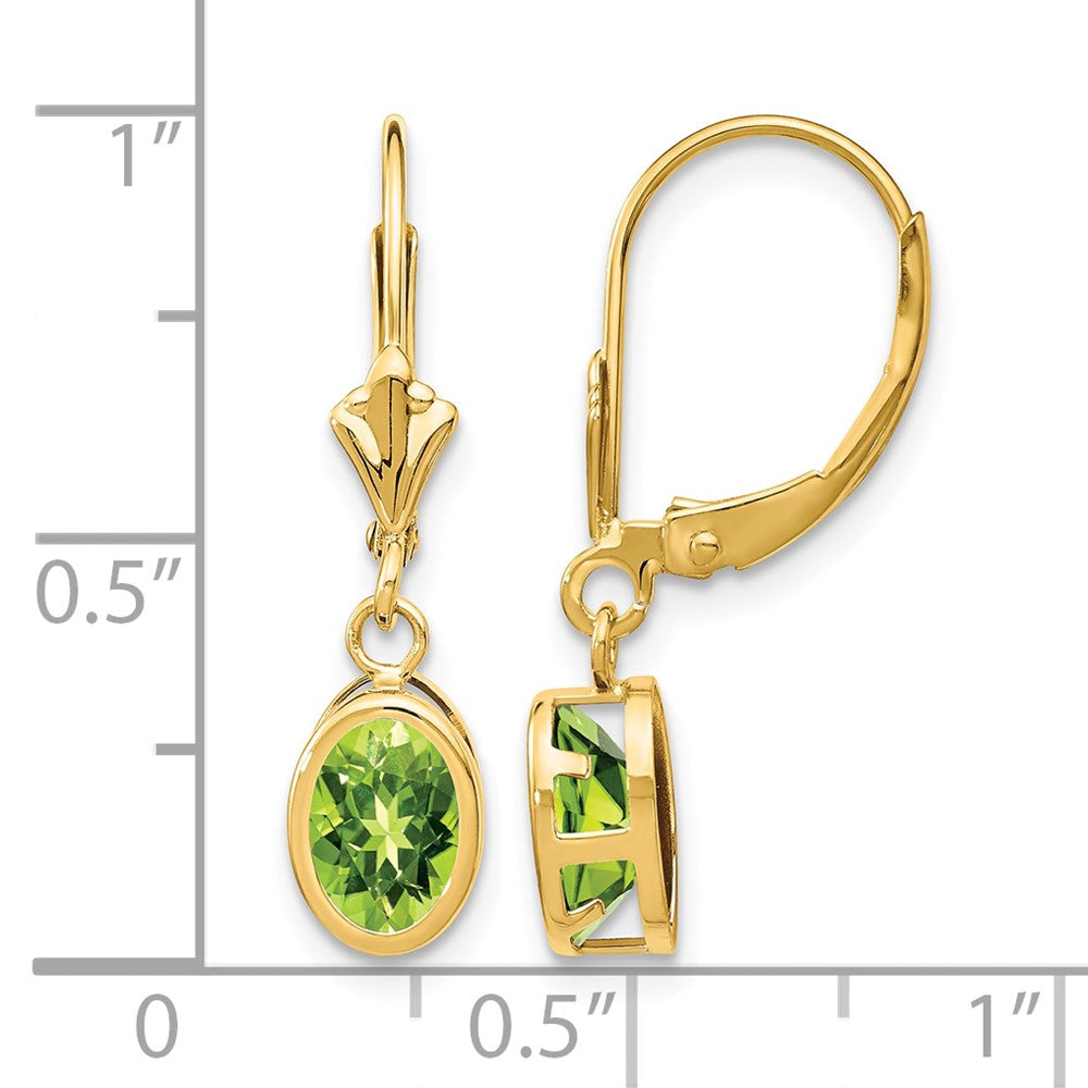14k 7x5mm Oval Peridot Leverback Earrings