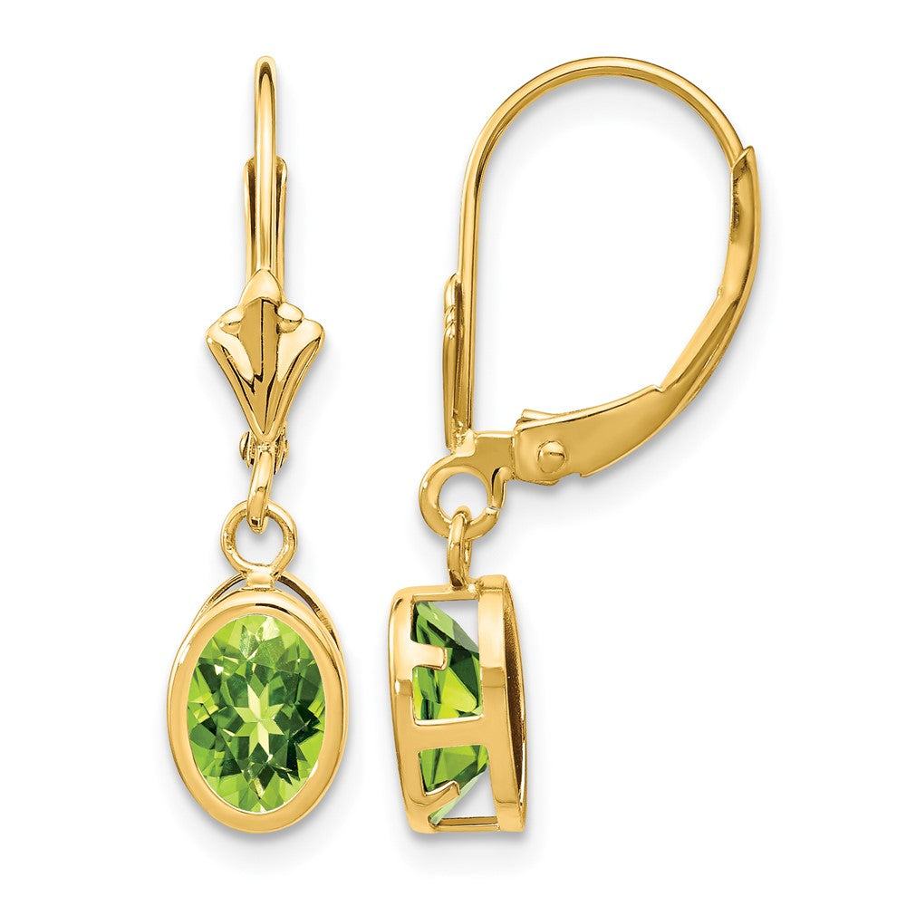 14k 7x5mm Oval Peridot Leverback Earrings