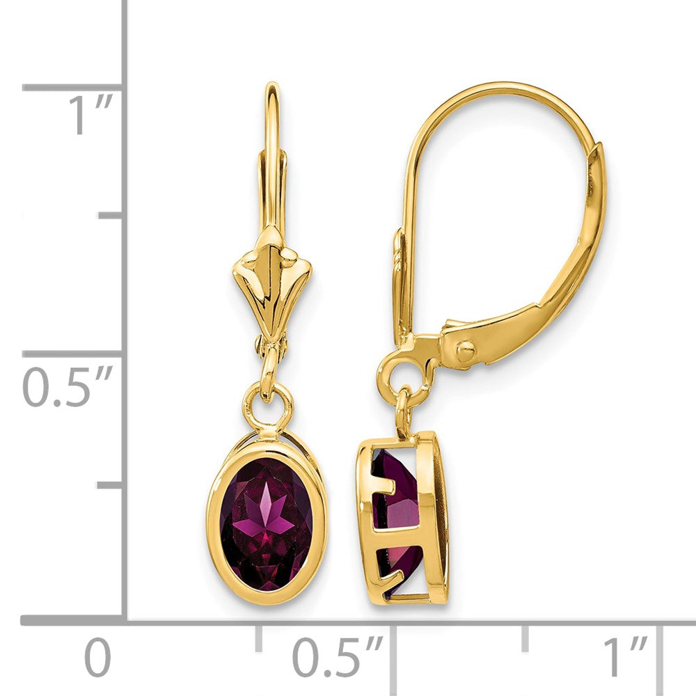 14k 7x5mm Oval Rhodolite Garnet Leverback Earrings