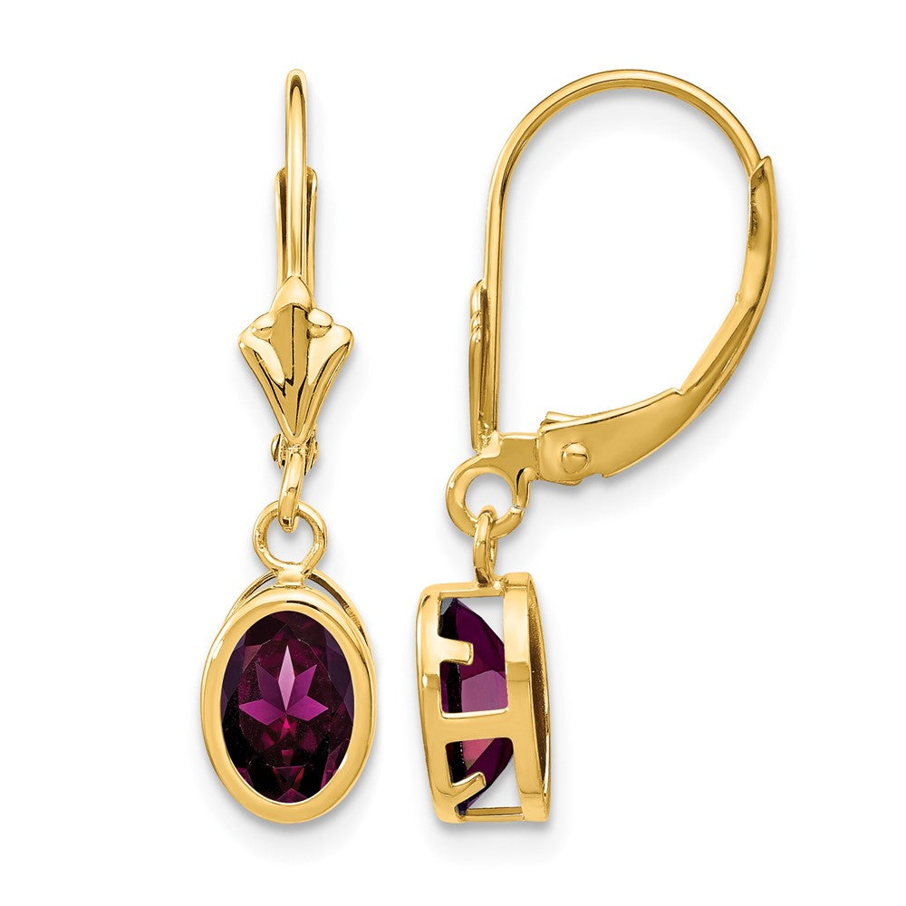 14k 7x5mm Oval Rhodolite Garnet Leverback Earrings
