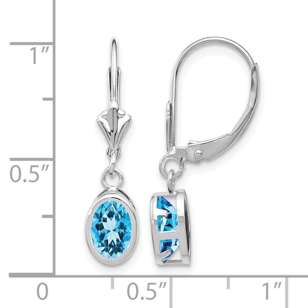 14k White Gold 7x5mm Oval Blue Topaz Leverback Earrings