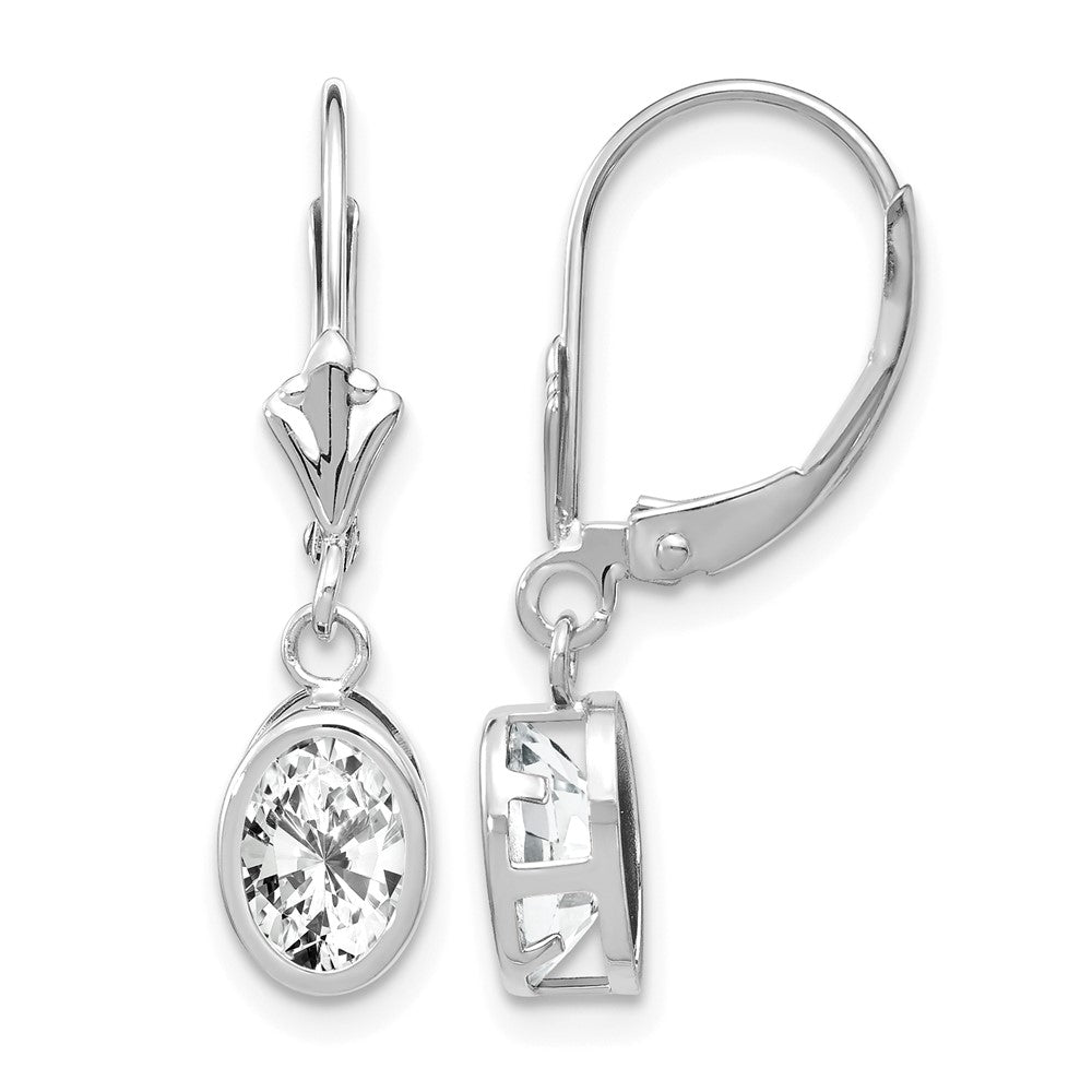 14k White Gold 7x5mm Oval Cubic Zirconia Leverback Earrings