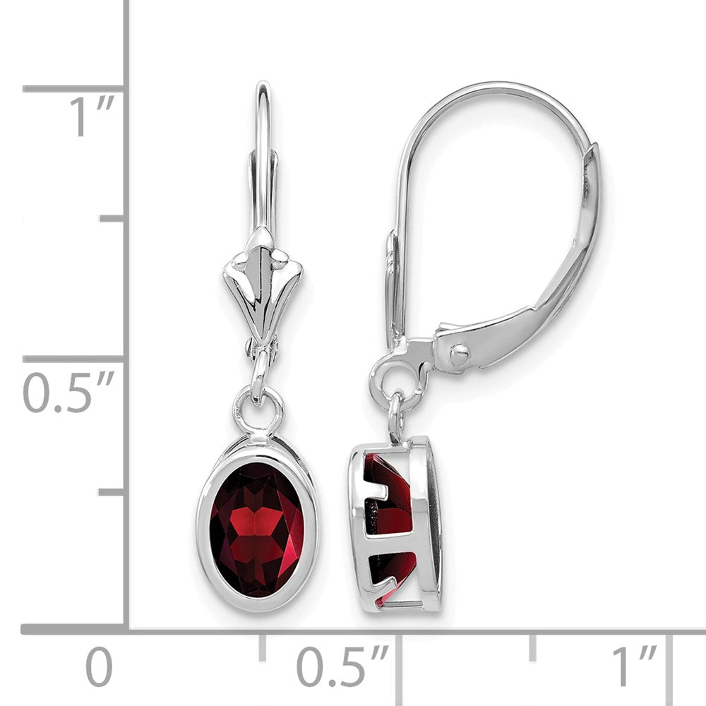 14k White Gold 7x5mm Oval Garnet Leverback Earrings