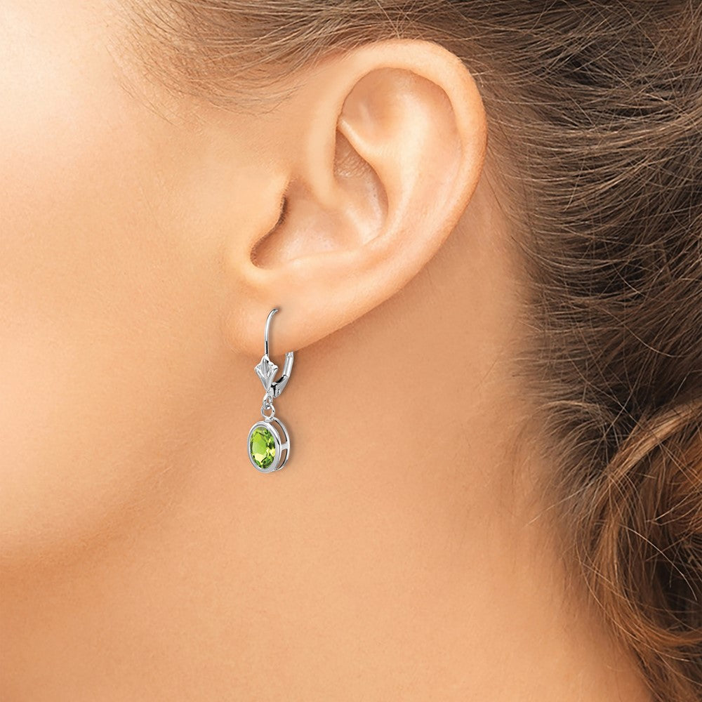 14k White Gold 7x5mm Oval Peridot Leverback Earrings