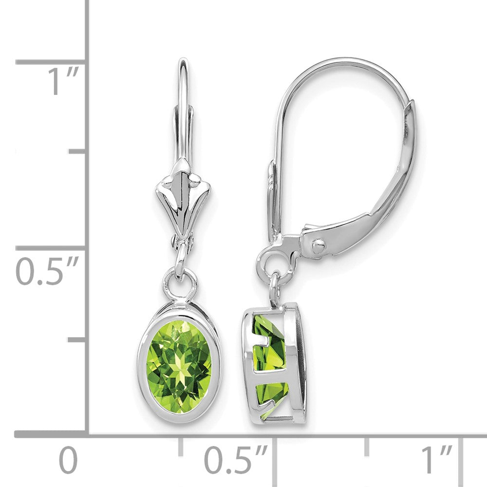 14k White Gold 7x5mm Oval Peridot Leverback Earrings