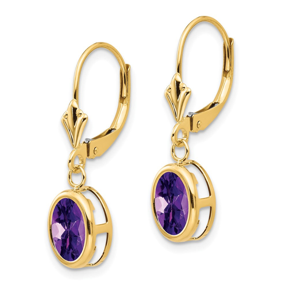 14k 8x6mm Oval Amethyst Leverback Earrings