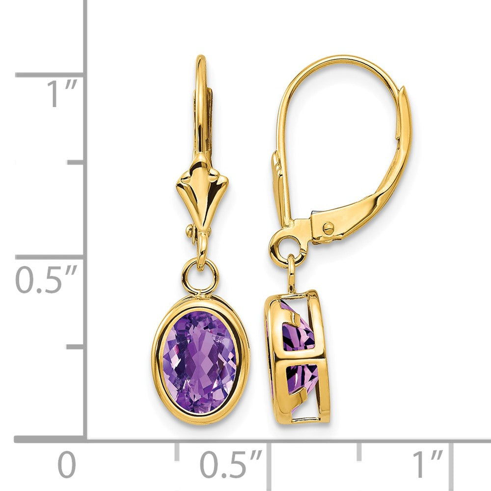 14k 8x6mm Oval Amethyst Leverback Earrings