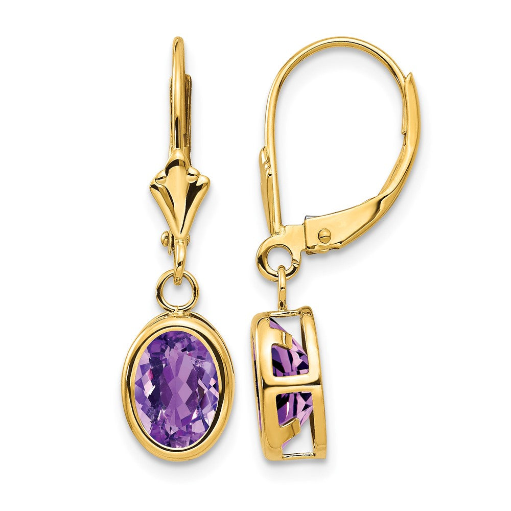 14k 8x6mm Oval Amethyst Leverback Earrings