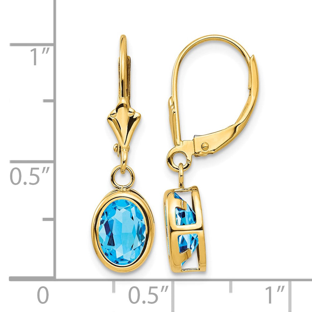 14k 8x6mm Oval Blue Topaz Leverback Earrings