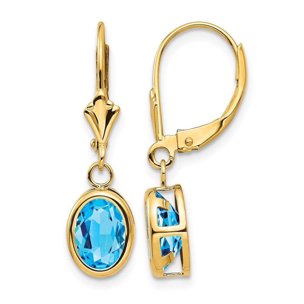 14k 8x6mm Oval Blue Topaz Leverback Earrings