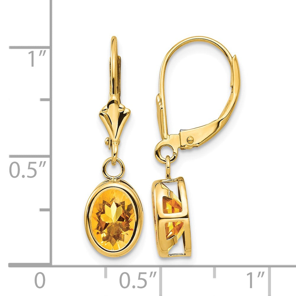 14k 8x6mm Oval Citrine Leverback Earrings