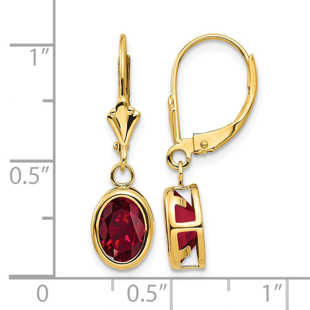 14k 8x6mm Oval Created Ruby Leverback Earrings