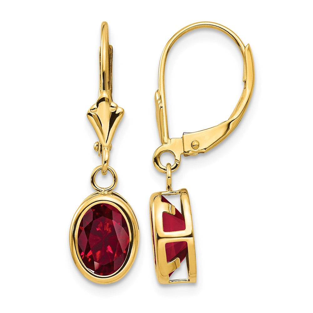 14k 8x6mm Oval Created Ruby Leverback Earrings