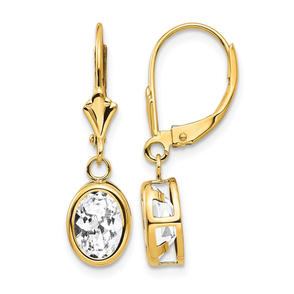 14k 8x6mm Oval Cubic Zirconia Leverback Earrings