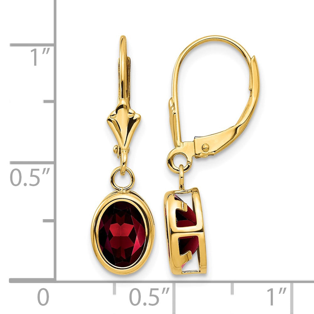 14k 8x6mm Oval Garnet Leverback Earrings