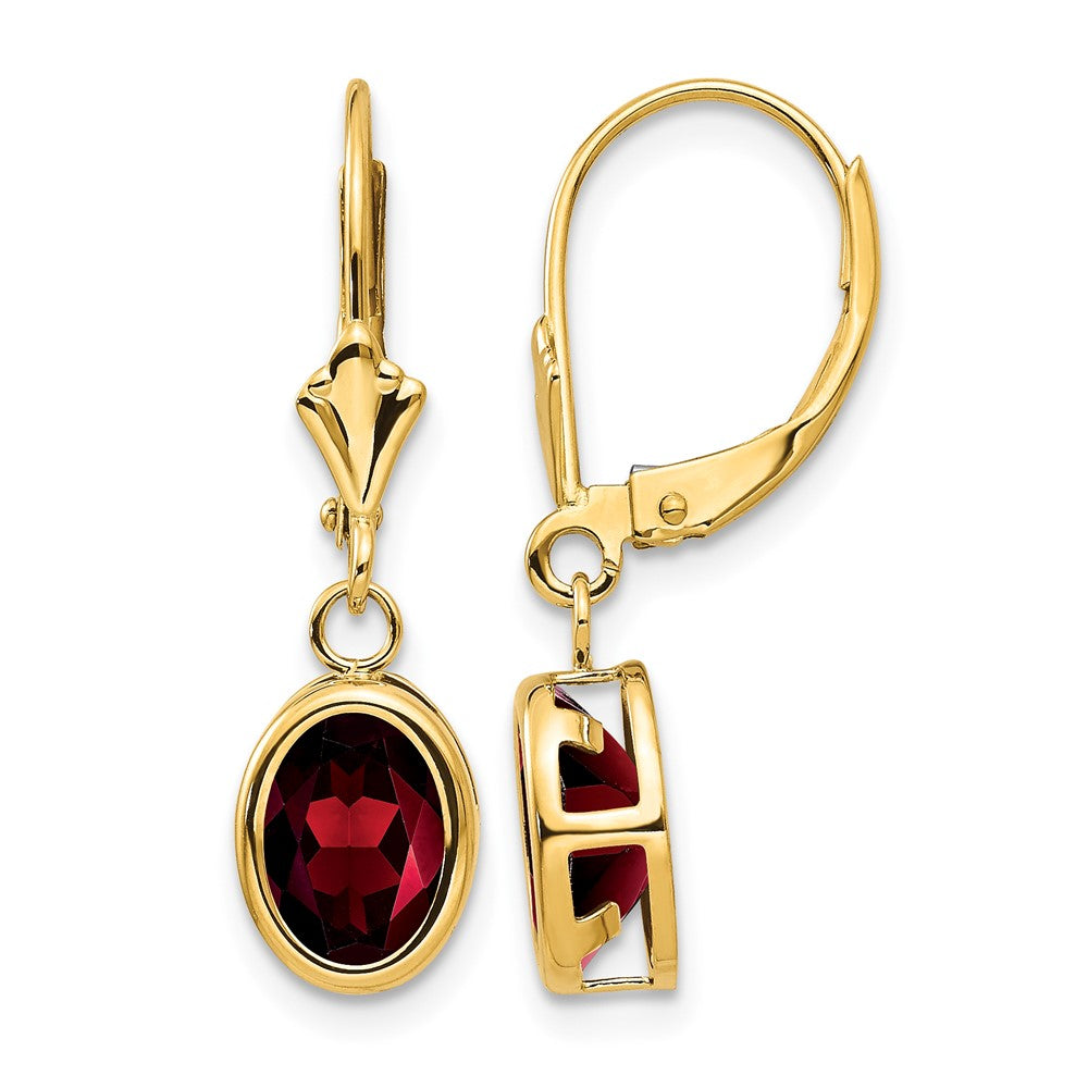 14k 8x6mm Oval Garnet Leverback Earrings