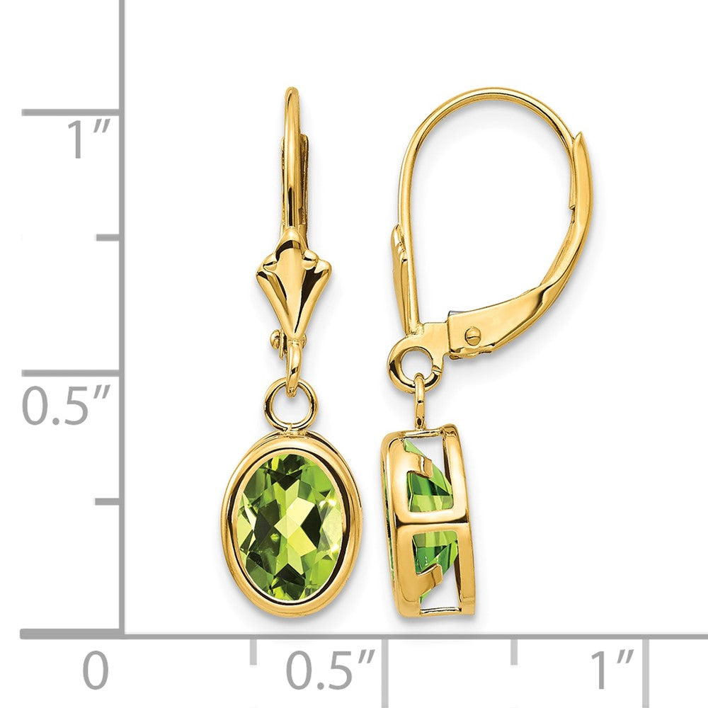 14k 8x6mm Oval Peridot Leverback Earrings