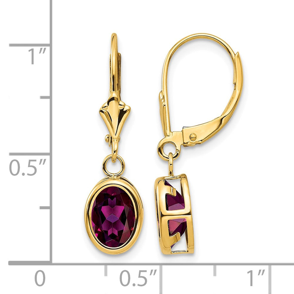 14k 8x6mm Oval Rhodolite Garnet Leverback Earrings