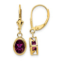 14k 8x6mm Oval Rhodolite Garnet Leverback Earrings