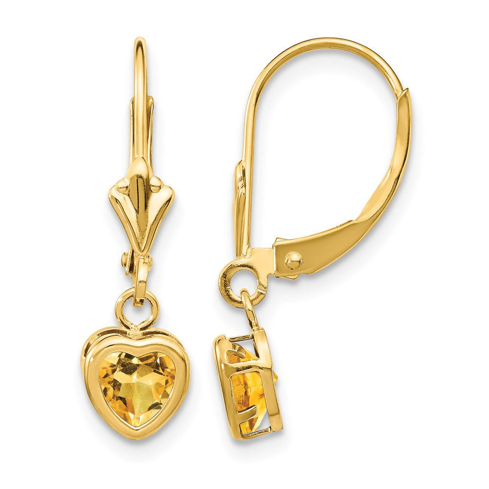 14k 5mm Heart Citrine Earrings