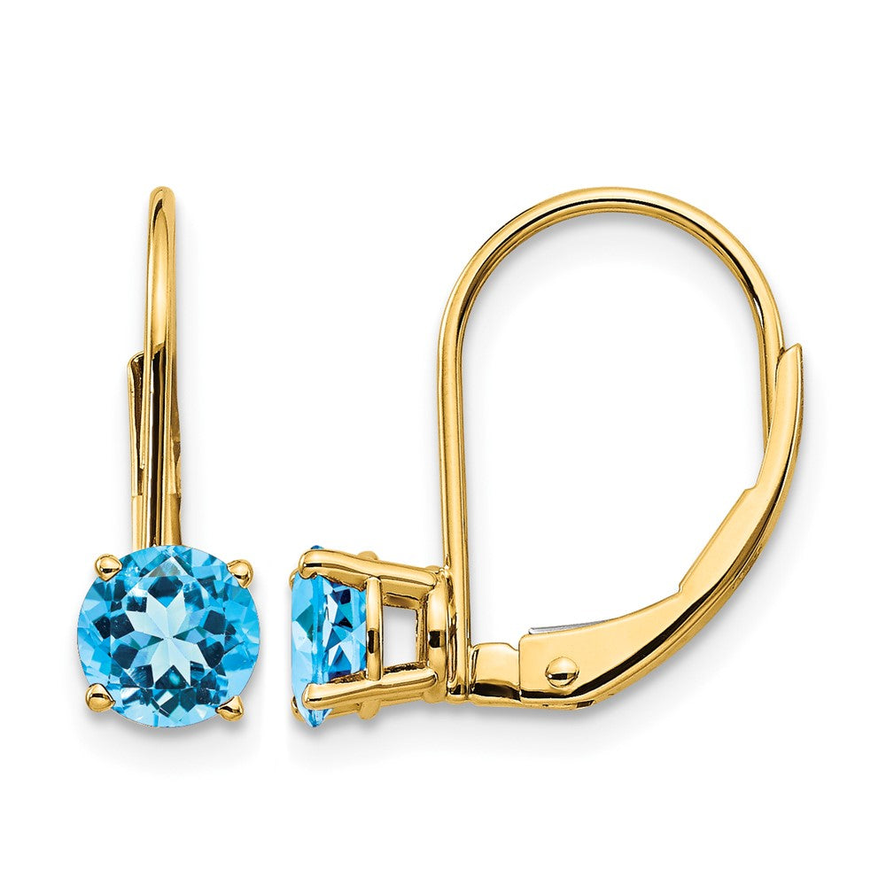 14k 5mm Blue Topaz Leverback Earrings