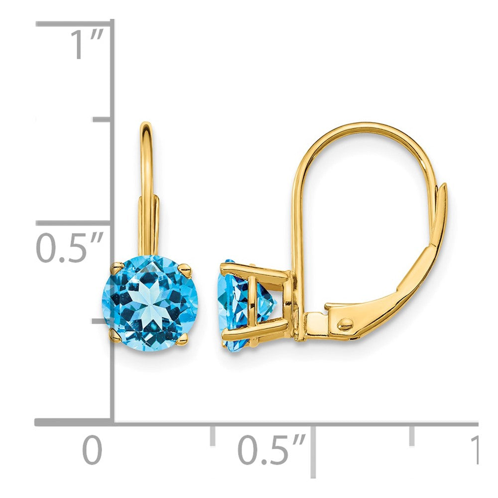 14k 6mm Blue Topaz Leverback Earrings