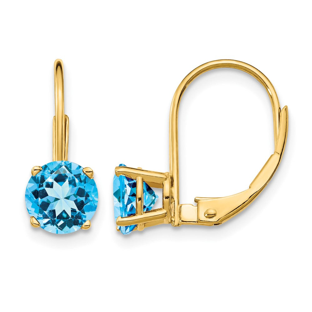 14k 6mm Blue Topaz Leverback Earrings