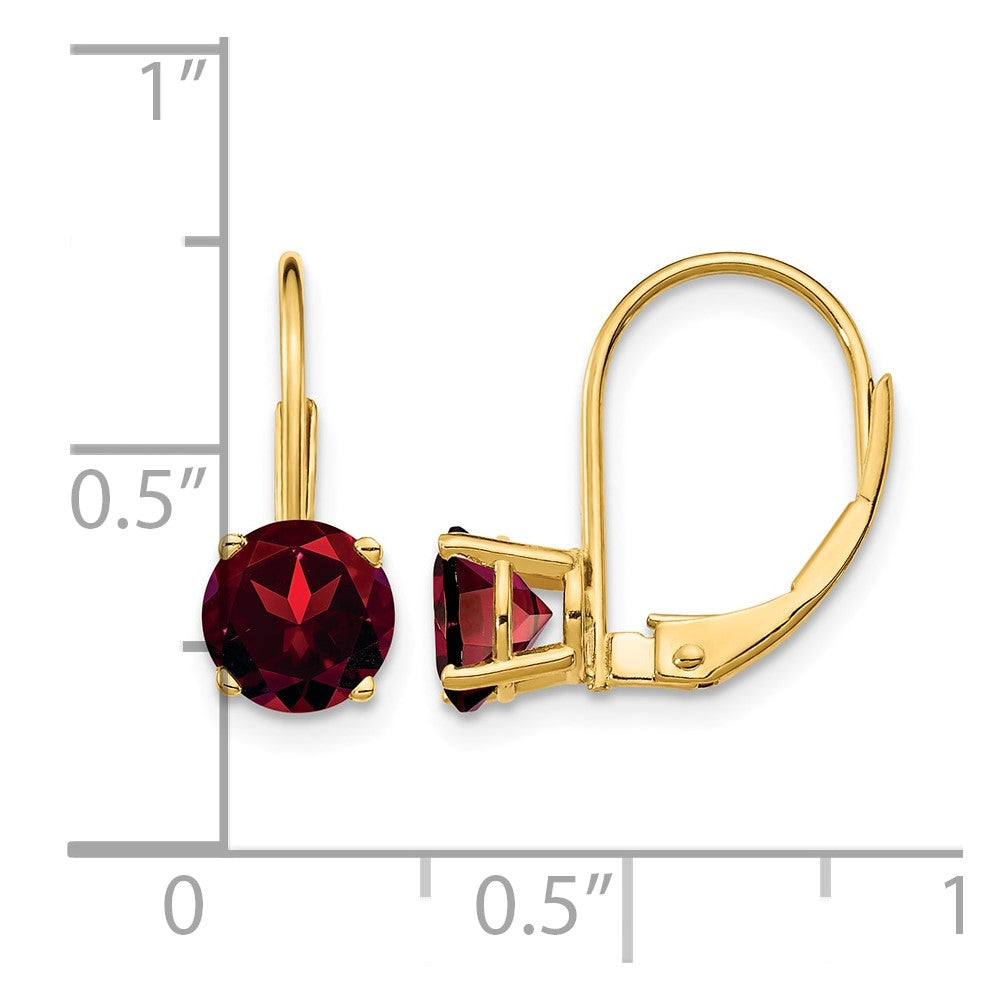 14k 6mm Garnet Leverback Earrings